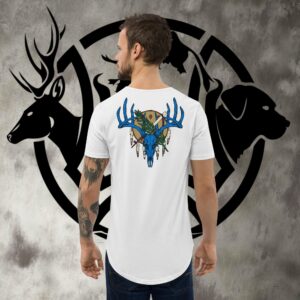 ok buck skull men's curved hem t shirt