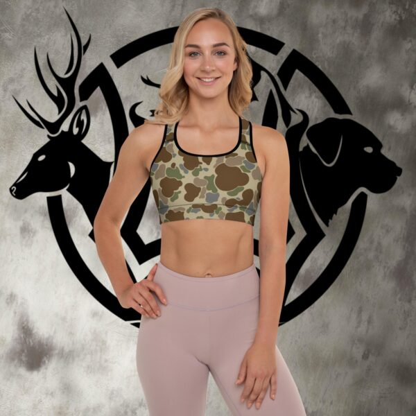 womens old school camo padded sports bra