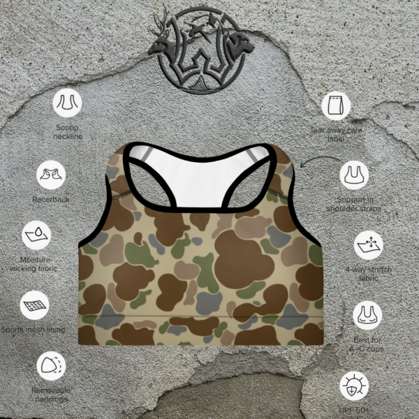 womens wood shark camo padded sports bra