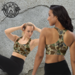 womens wood shark camo longline sports bra