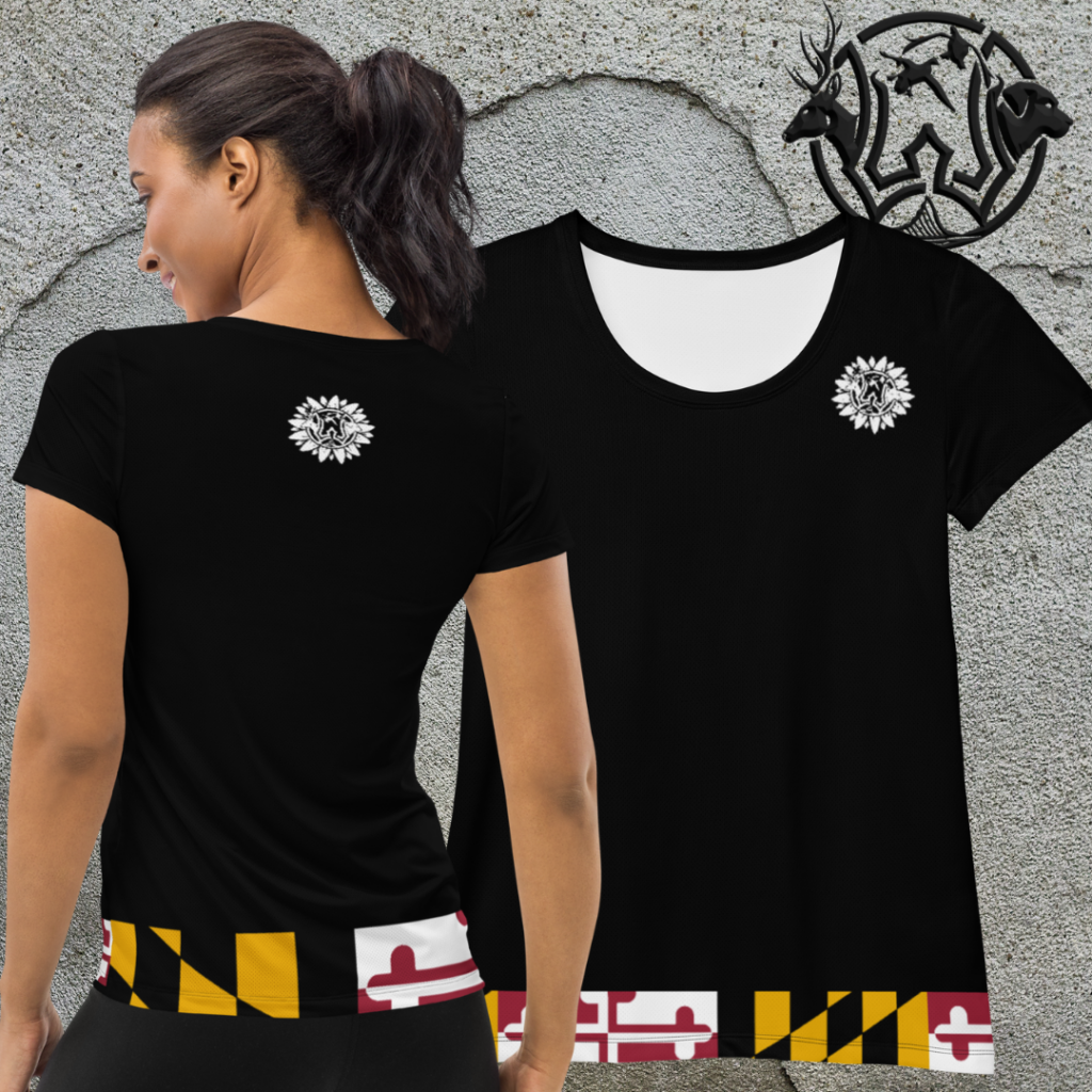 md athletic women's t shirt maryland flag trim