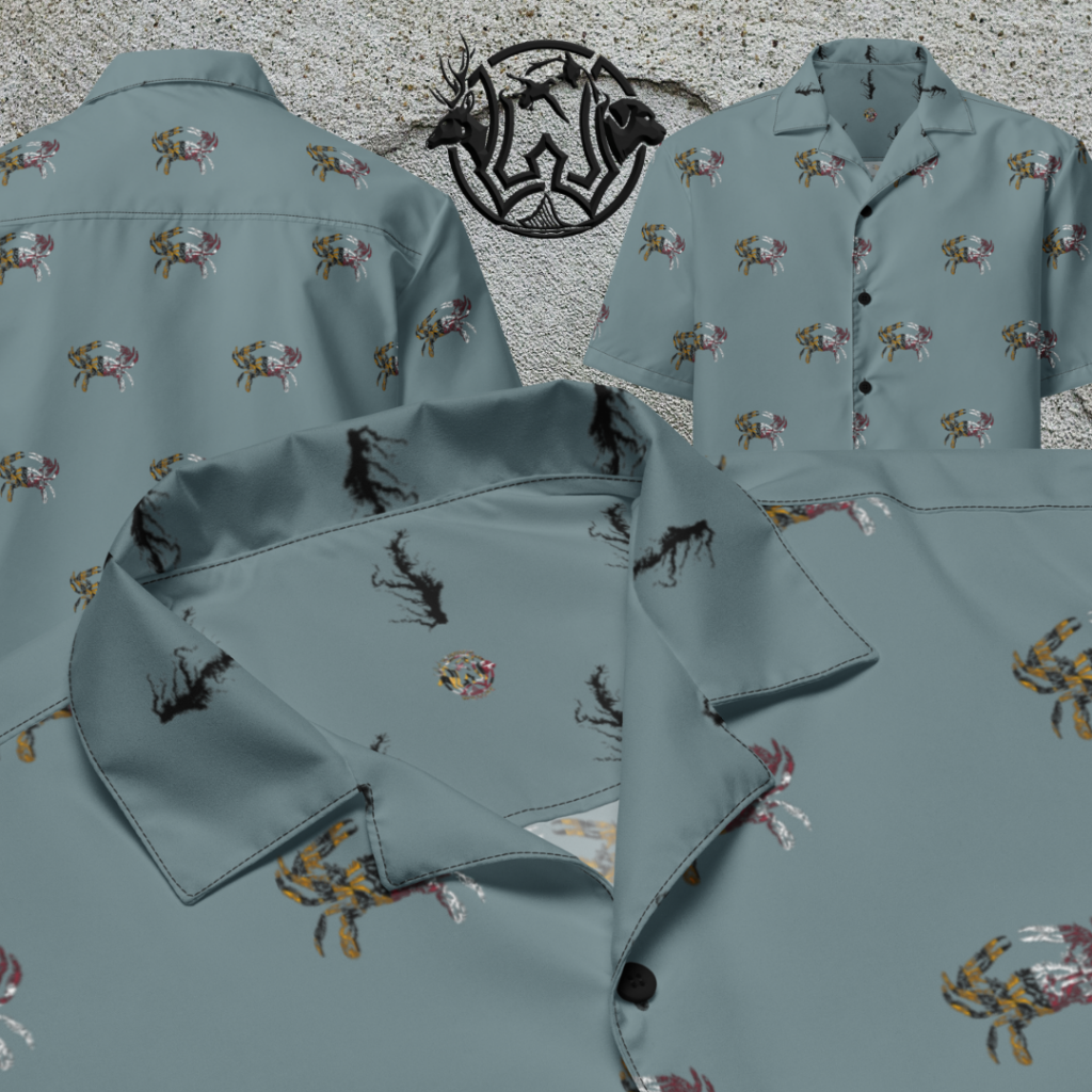 md crab flag short sleeve button shirt