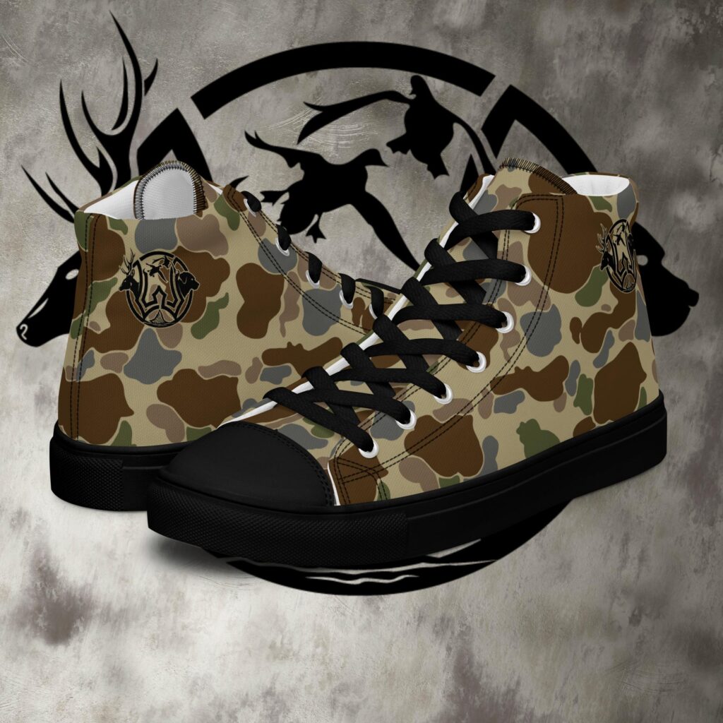 old school camo men’s high top canvas shoes